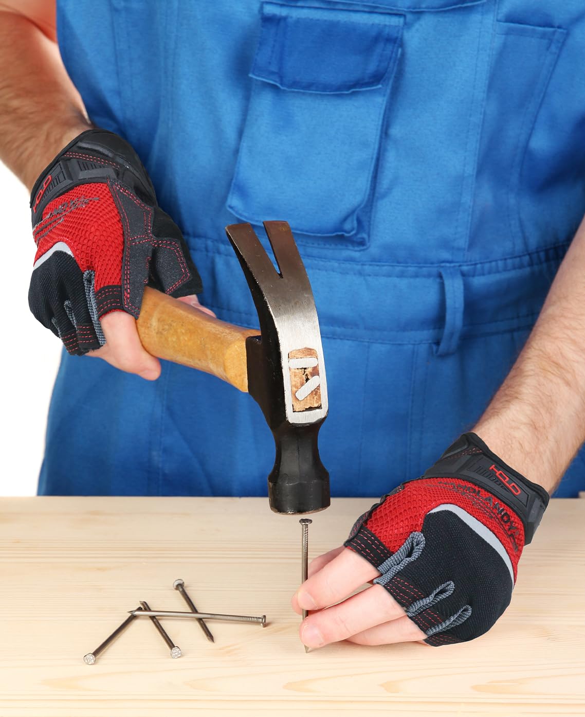 HANDLANDY Fingerless Work Gloves for Men, Half Finger Working Glove Grip Shock-Absorbing Breathable Uwrist TPR Anti-collision Gloves for Mens & Women(M)