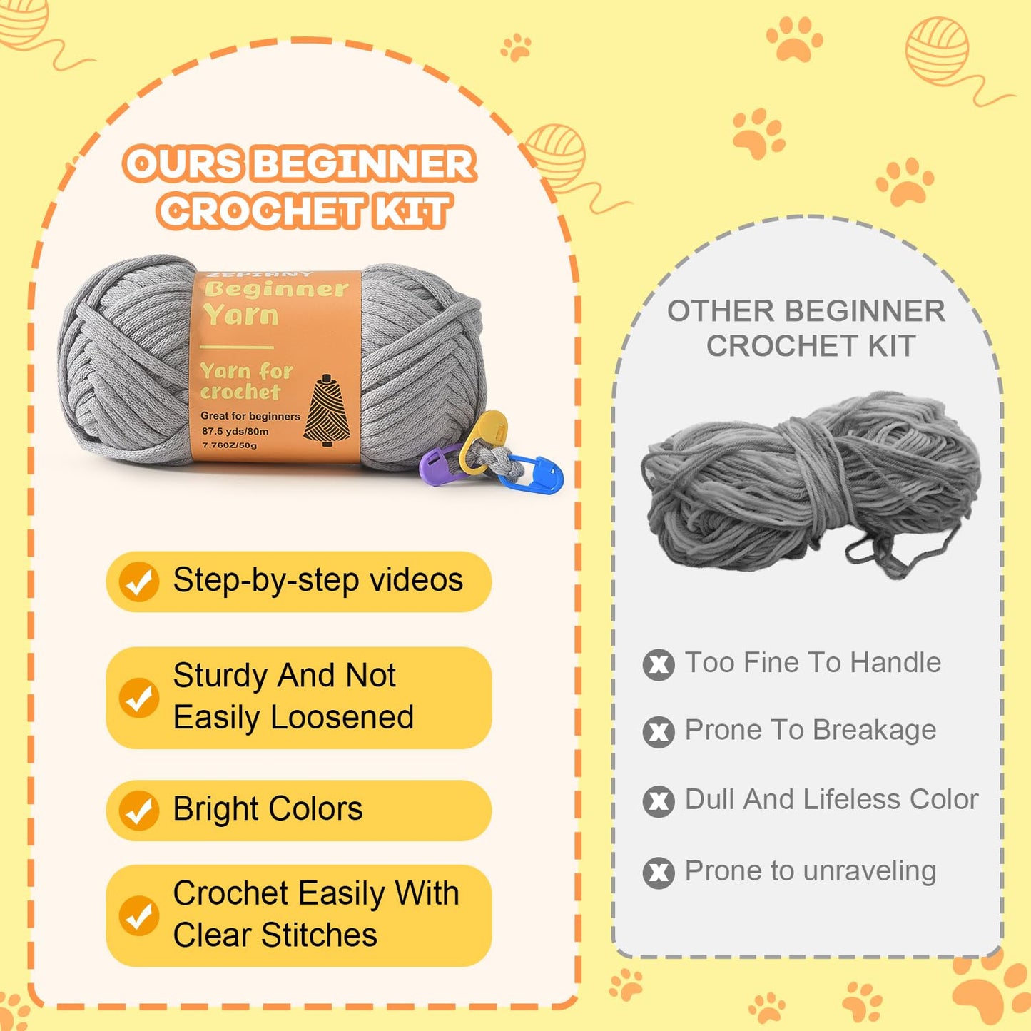 Zepiany Crochet Kit for Beginners, Crochet Cat Crafts for adults, Amigurumi Crochet Animals Craft Kit Crochet Set, Easy Christmas Gifts with Step-by-Step Video Tutorials, Hobbies for Adults Women