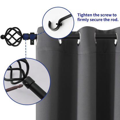 Sharpliving Matte Black Curtain Rod with Brackets 48 to 84 Inch Long, 1 Pack 3/4 Inch Diameter Adjustable Window Drape Rods with Spiral Finials for Sliding Glass Door, Bedroom, Living Room