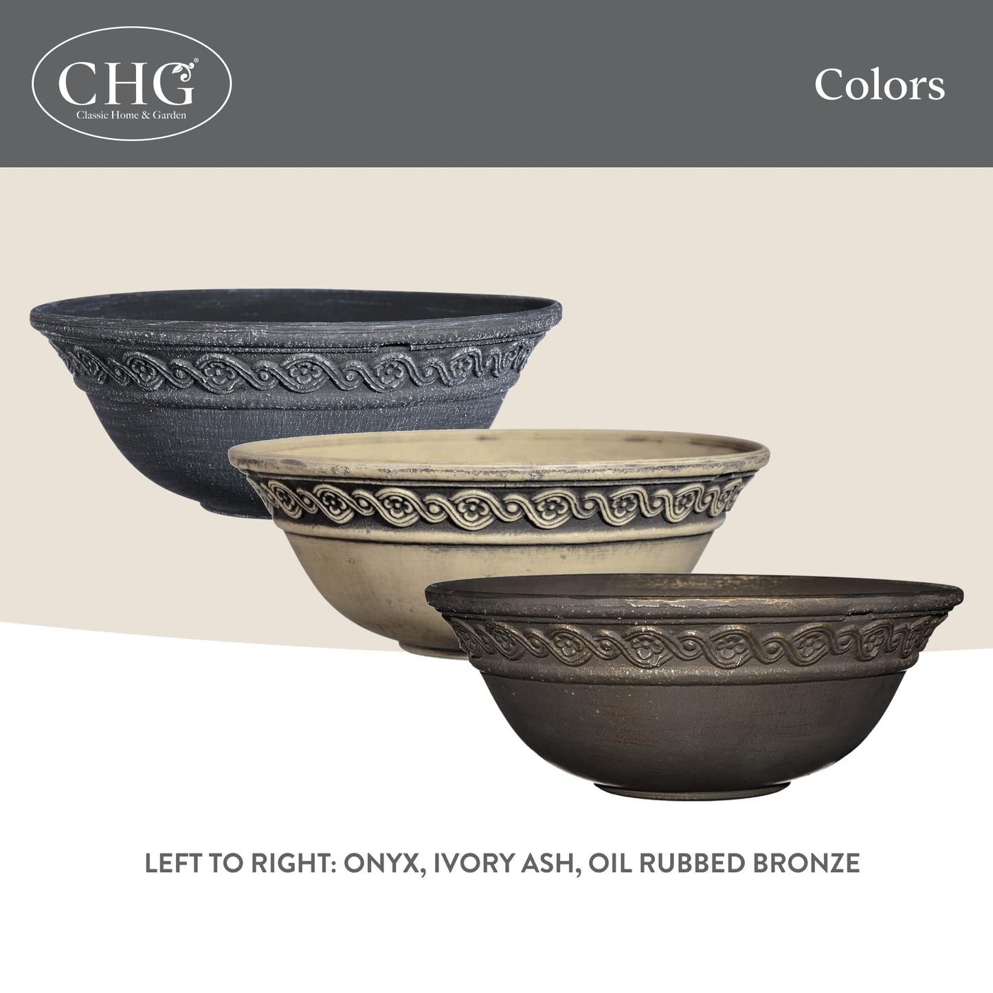 Corinthian Bowl 12" Planter, Ivory Ash