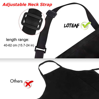4 Packs Chef Apron, Black Waterproof Apron, Adjustable Apron with 2 Pockets for Men Women, Professional Apron for Kitchen Cooking Gardening Painting Baking Restaurant (Black)