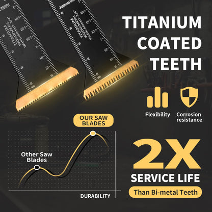 LONGTERM 10PCS Bi-Metal Titanium-Coated Oscillating Saw Blades Multi Tool Blades Set for Wood/Metal/PVC Cutting, Quick Release Durable Blades Compatible with DeWalt, Makita, Ryobi