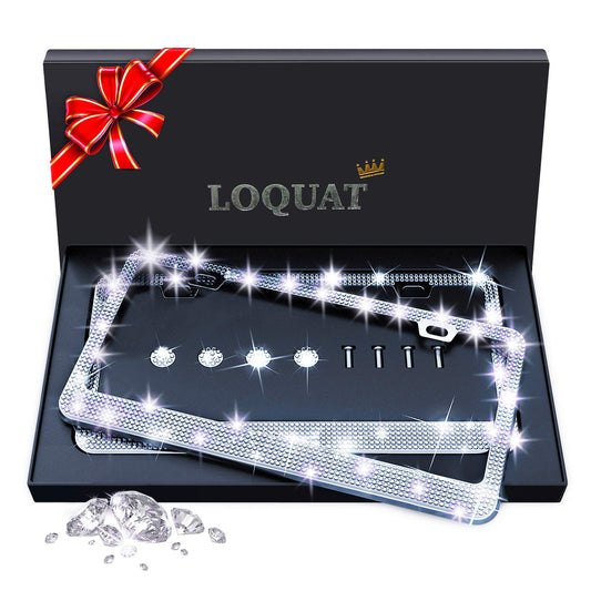 2Pack Bling License Plate Frame Holer, Sparkly Rhinestone License Plates Cover Holder with Gift Box and 1000 pcs Waterproof Rhinestones, Fits All License Plates in Canada (Bling White)