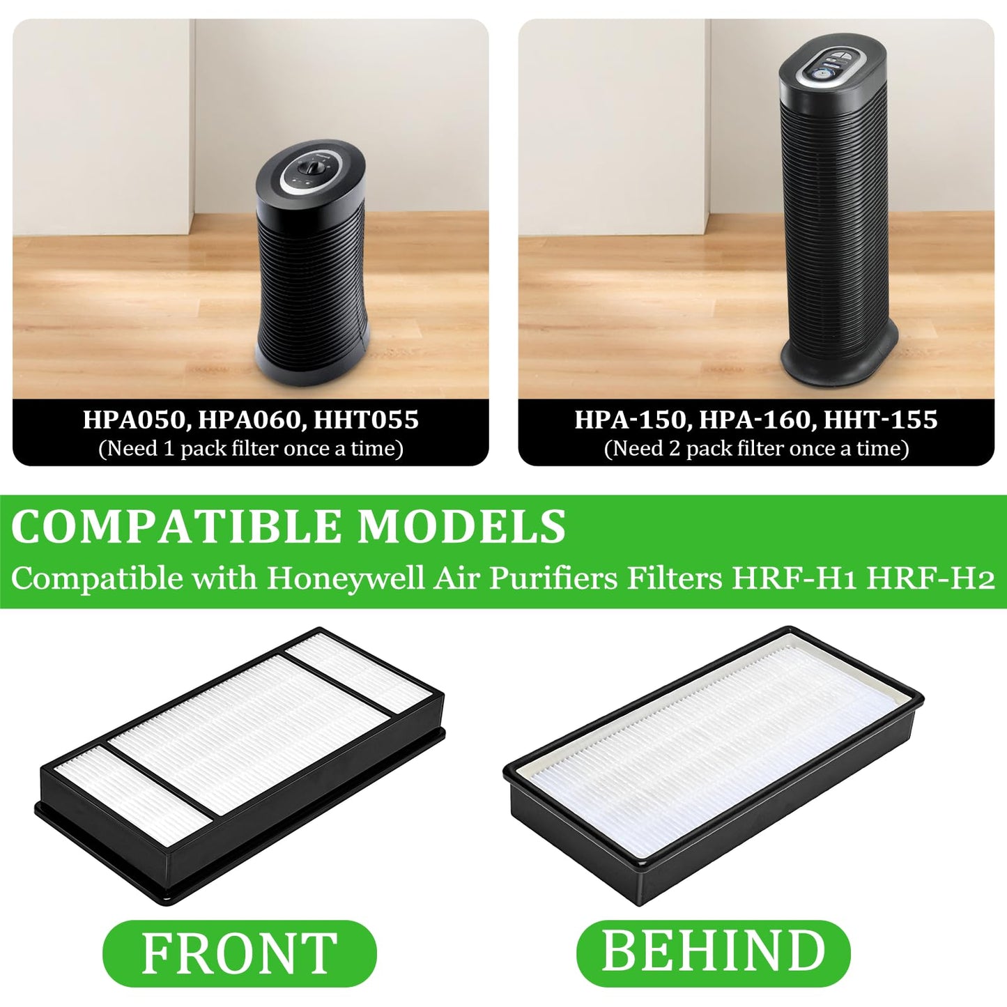 2 True HEPA Replacement Filter H and 4 Carbon Pre Filter B Compatible with Honeywell Filter H HRF-H1 HRF-H2,Compatible with Honeywell HPA050,HPA060,HPA150,HPA160,HHT055,HHT155 Series Air Purifiers