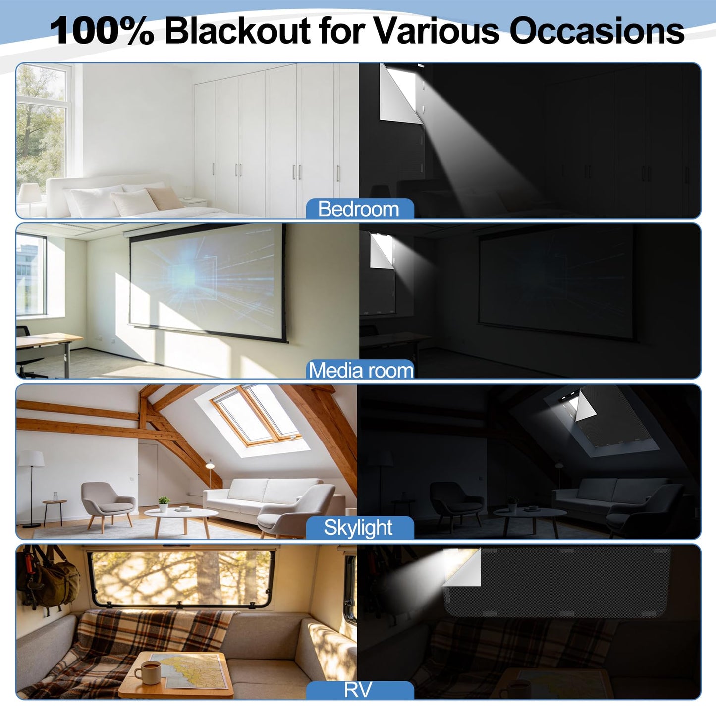 100% Magnetic Blackout Blinds 300 x 148 cm, Portable Black Out Shades Blackout Curtains for Bedroom, Media Room, Nursary, RV, Black Out Window Cover No Drill with Strong Magnets