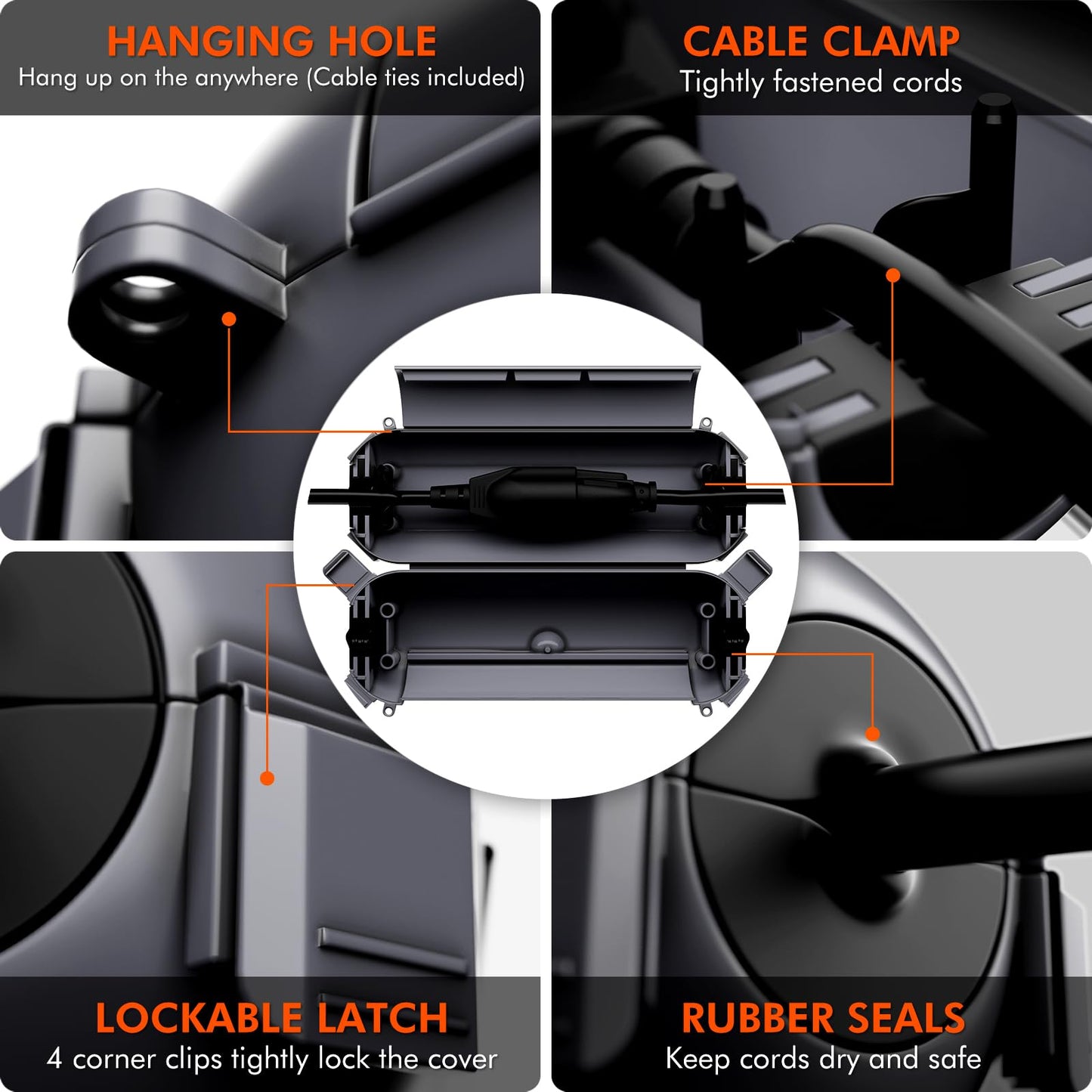 Restmo 4 Pack Mini IP44 Waterproof Outdoor Connection Box with Lockable Latches and Mounting Holes, Weatherproof Extension Cord Safety Cover for Outdoor Plugs, Lights, Cables, Wires, Size Small, Gray