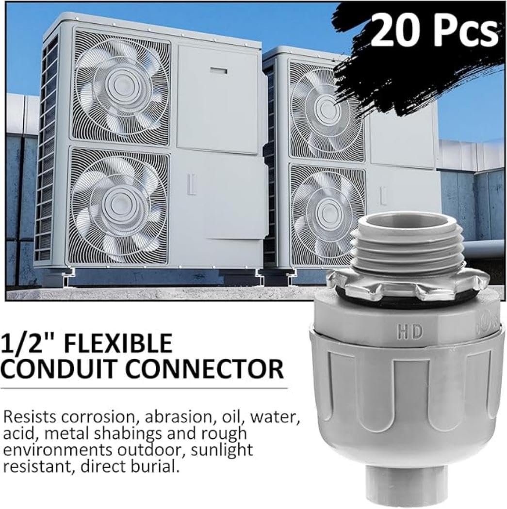 1/2 Inch Liquid Tight Connector, PVC Electrical Conduit Fittings Straight 180 Degree Flexible Conduit Connector for Home Kitchen Bathroom Tube Tool Supplies (20pcs)