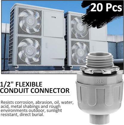 1/2 Inch Liquid Tight Connector, PVC Electrical Conduit Fittings Straight 180 Degree Flexible Conduit Connector for Home Kitchen Bathroom Tube Tool Supplies (20pcs)
