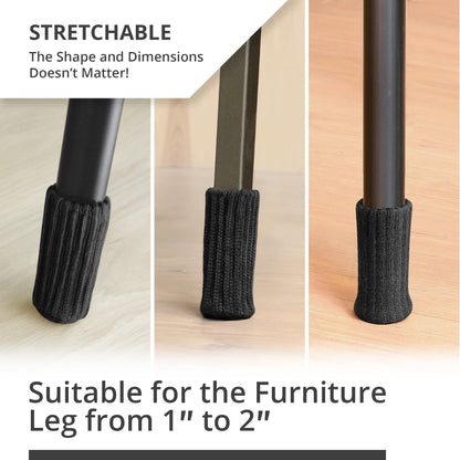 Chair Leg Socks X-PROTECTOR – 24 PCS Furniture Socks – Chair Covers for Legs 1”-2” - Chair Leg Floor Protectors – Black Hardwood Floor Protectors – Knitted Chair Feet Socks – Shape Doesn't Matter!