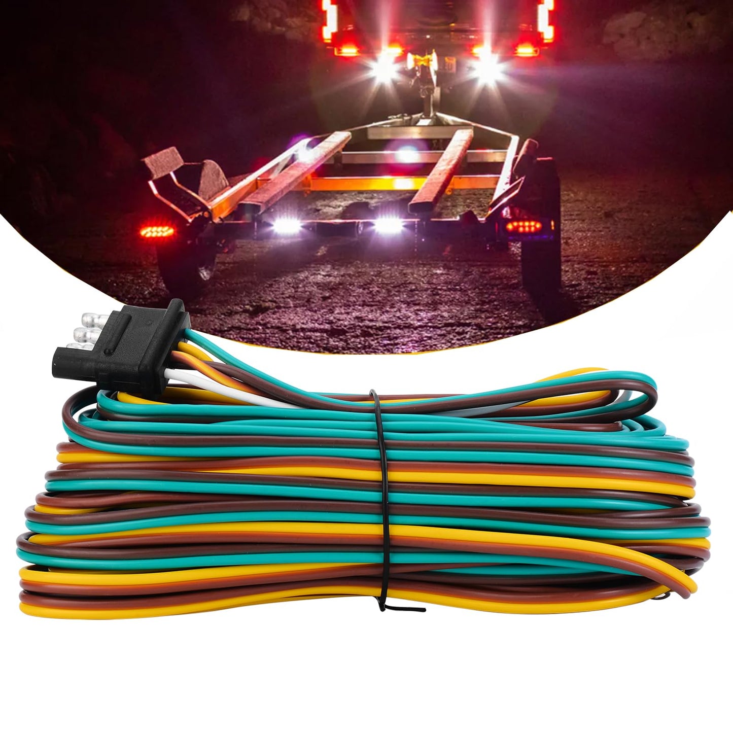 VINAUO 35FT Trailer Wiring Harness, 4 Wire Trailer Wire, Color Coded Wishbone Style Trailer Wiring Harness Kit 4 Pin, 42" Ground Trailer Wiring Kit, 4 Pin Trailer Connector