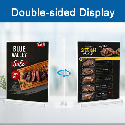 BlueValley Clear Acrylic Sign Holder - 6 Pack 5x7" Double Sided Table Menu Sign Holder Vertical Poster Ad Picture Frame - Plastic Brochure Paper Display Stand for Office Catering Exhibition Event Store Show Fair