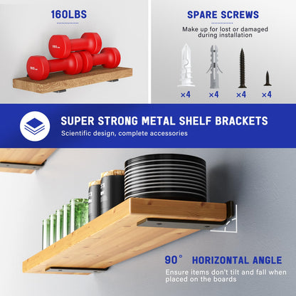 Goovilla Shelf Bracket, Heavy Duty Floating Shelf Brackets 8 inch Long, 4 Pack Brackets for Shelves, Black Coated Metal Wall Shelf Support Brackets with 1/5 Inch Thick and 160 lb. Load Capacity