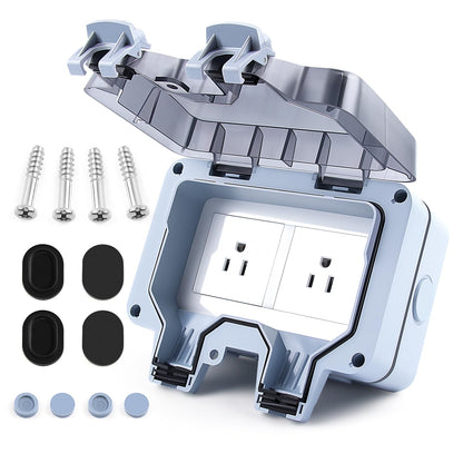 Zhushan Outdoor Weatherproof Wall Power Socket - Dual Function: Single 15A Waterproof Socket w/ 2 Gang Switched Cover, IP66 Rated, Lockable - Ideal for Garden, Outdoor, Indoor Use (125V/110-250V