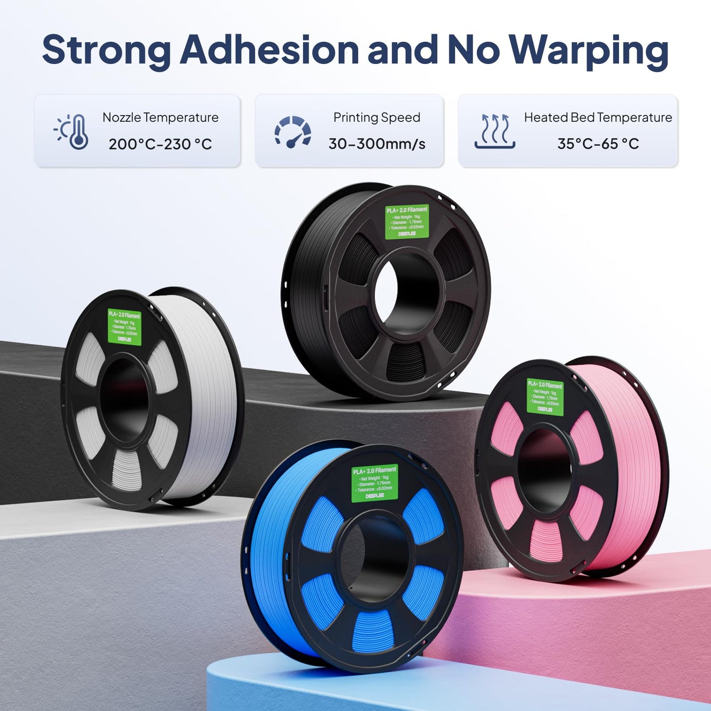 DEEPLEE PLA Plus 2.0 Filament Sky Blue 1KG, 3D Printer Filaments Upgraded PLA+ 1.75mm Fits for Most FDM 3D Printers