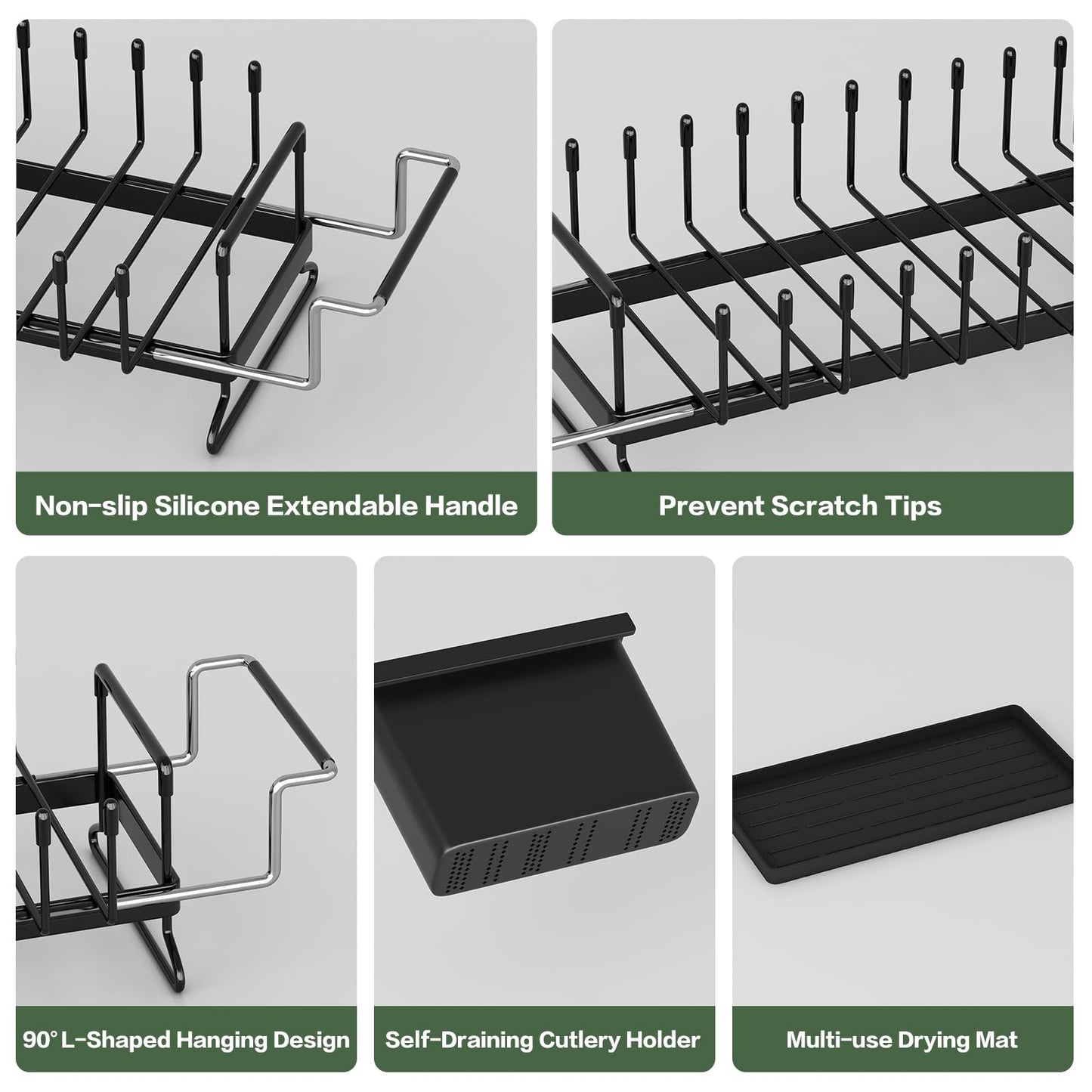 Dish Drying Rack - Aufworld Expandable Small Sink Dish Rack with Silicone Drying Tray, Over Sink Dish Drainer for Kitchen Counter with Utensil Holder, Drain Rack Fit for 14’’-19’’ Kitchen Sink
