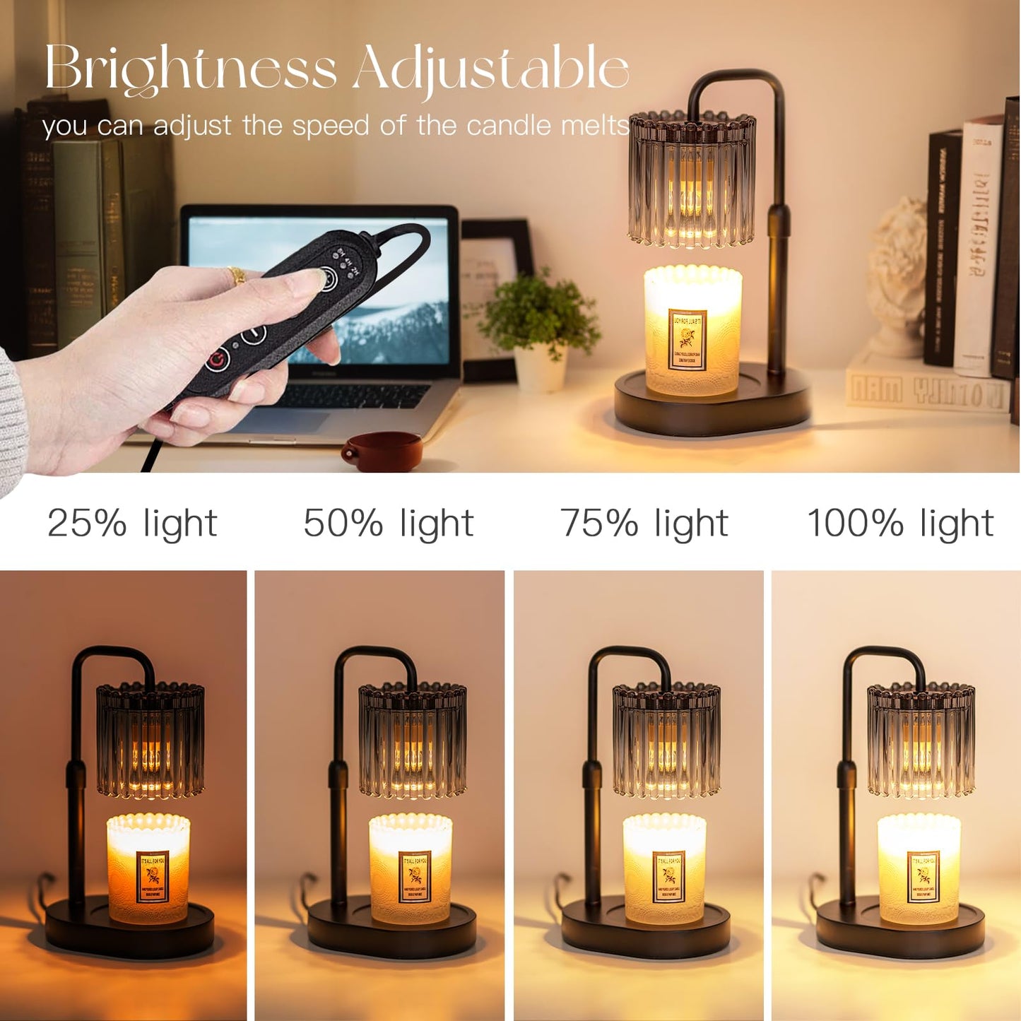 Candeldo Candle Warmer Lamp with Timer: Black Candle Warming Lamp with 2 Bulbs Height Adjustable Wax Melt Dimmable Home Decor for Women
