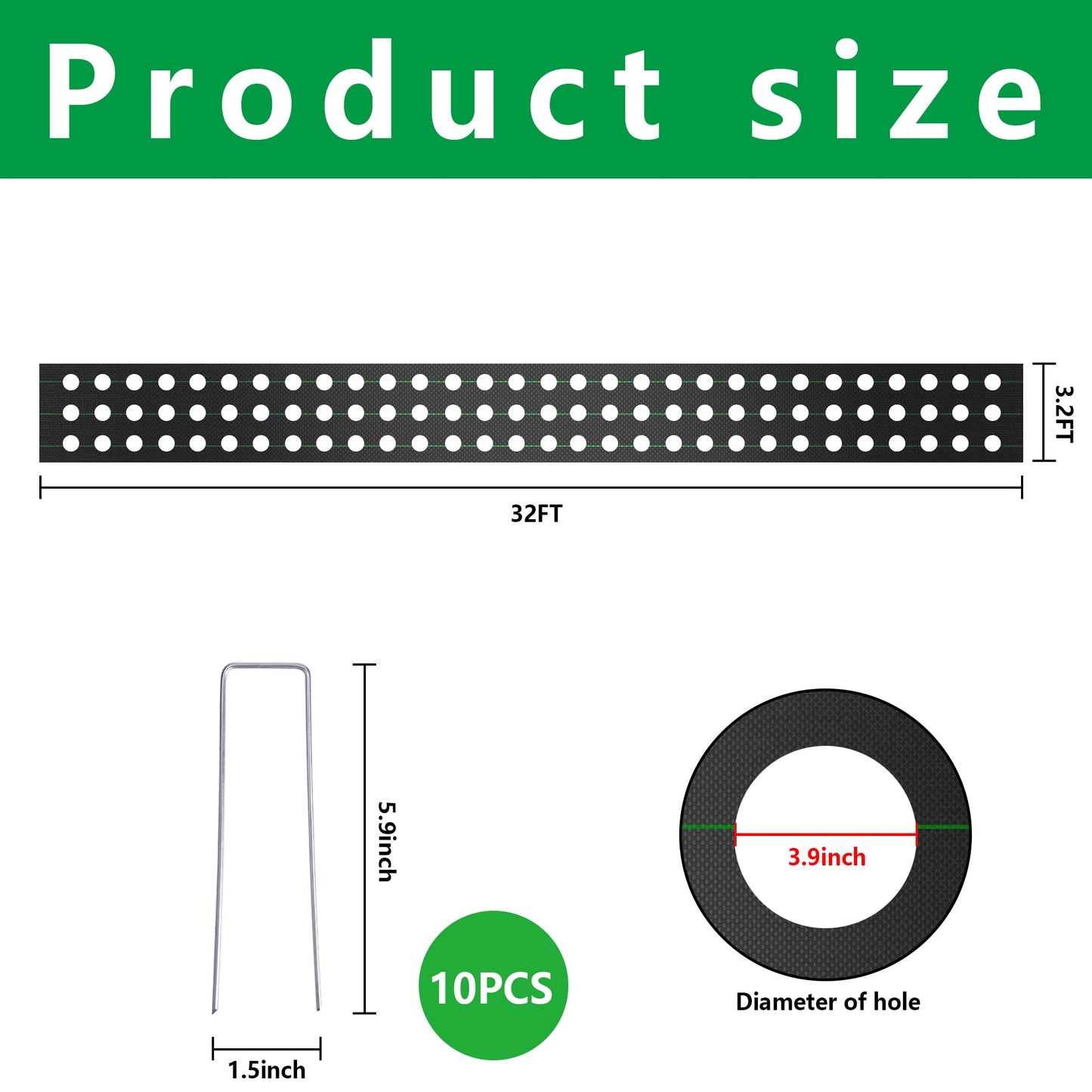 codree 32 x 3.2 Ft Garden Weed Barrier Landscape Fabric with Planting Holes- Heavy-Duty Garden Weed Control Barrier- Weed Block Gardening Mat with 8 Ground Nail for Outdoor Garden