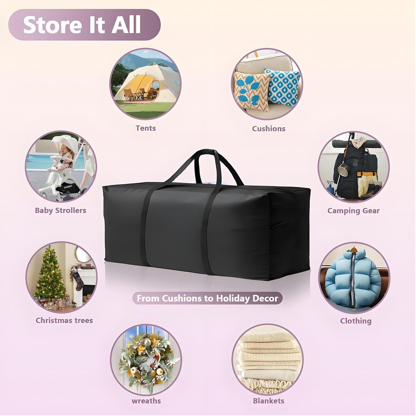Black Waterproof and Dustproof Oxford Cloth Storage Bag (68x20x30 Inches), Outdoor Patio Cushion Storage Bag, Dustproof and UV-Resistant, Suitable for Christmas Trees and Home Use