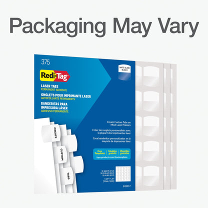 Redi-Tag Sticky Tabs, Laser Printable Index Tabs, Permanent Adhesive, 1-1/8 x 1-1/4 Inch, White, Bulk Pack of 375, for Binders, Manuals, and Office Filing