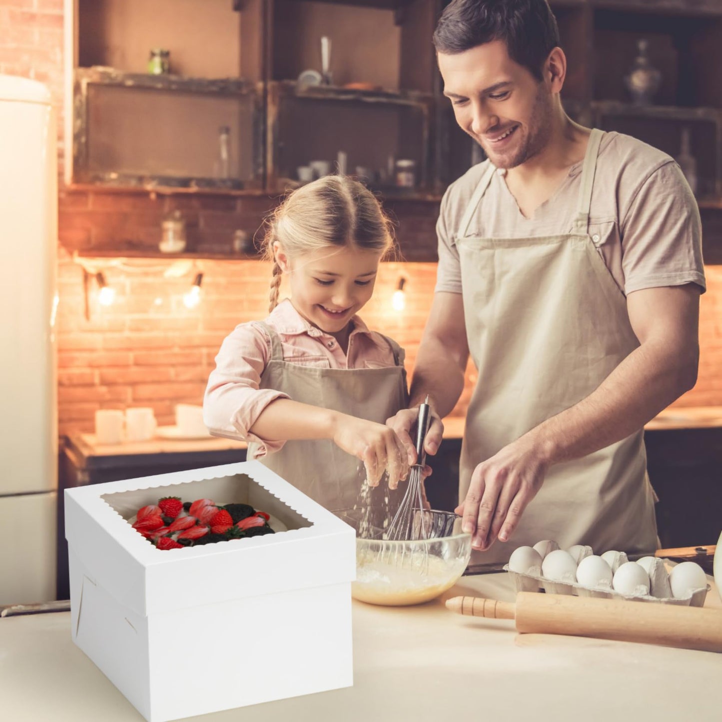 T-Language Cake Boxes and Boards Set (10 boxes & 10 boards) - 10x10x8 Inches White Bakery Boxes with Stickers, Red Ribbons for Multi-Layer Cakes and Cake Decorating