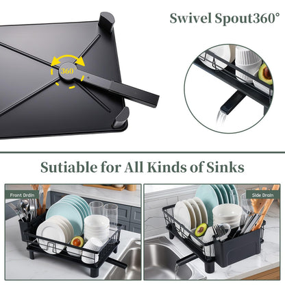 Dish Drying Rack,Rv Essentials, Kitchen Organizers and Storage, Dish Racks with Drain Board, Kitchen Essentials, Rv Accessories, Egouttoir à Vaisselle, with Cutlery Holder, Stainless Steel, 29 x 38cm