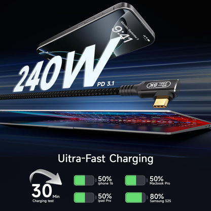 3.3ft/1M 90-Degree Right Angle for Flexible & Neat Setup,Thunderbolt 4 USB-C Cable, 40Gbps Data Transfer, 240W PD Charging, 8K Video Output, Compatible with M_acBook Pro, Docking Station, Monitors