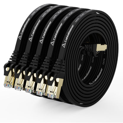 Cat8 Ethernet Cable 7ft 5Pack Black, 2000MHz 40Gbps High Speed LAN Cord, RJ45 Flat Cat 8 Patch Cable for Modem/Router/PC/PS5/Xbox, Black Connectors