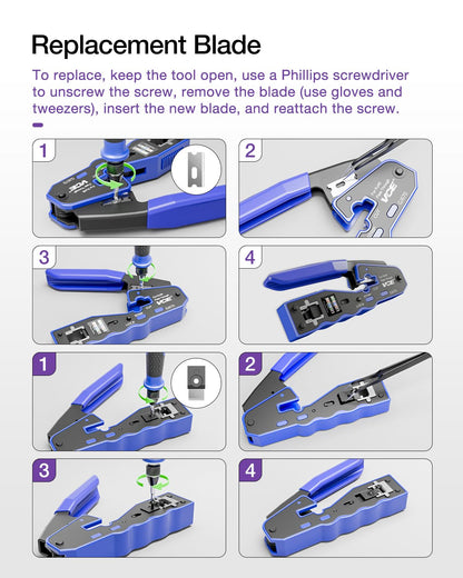 VCE RJ45 Crimper Pass Through, Ethernet Crimping Tool for Cat6 Cat7 Cat5 End Pass-Thru Connector, Support Stripping & Cutting