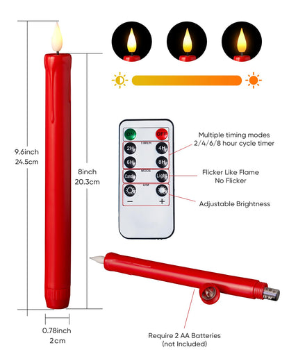 AMAGIC 6 Pack Flameless Taper Candles with Remote, Timer, Battery Operated CandleSticks with Flickering Light, Plastic Led Window Candles, 9.6 Inches for Halloween Christmas Decoration