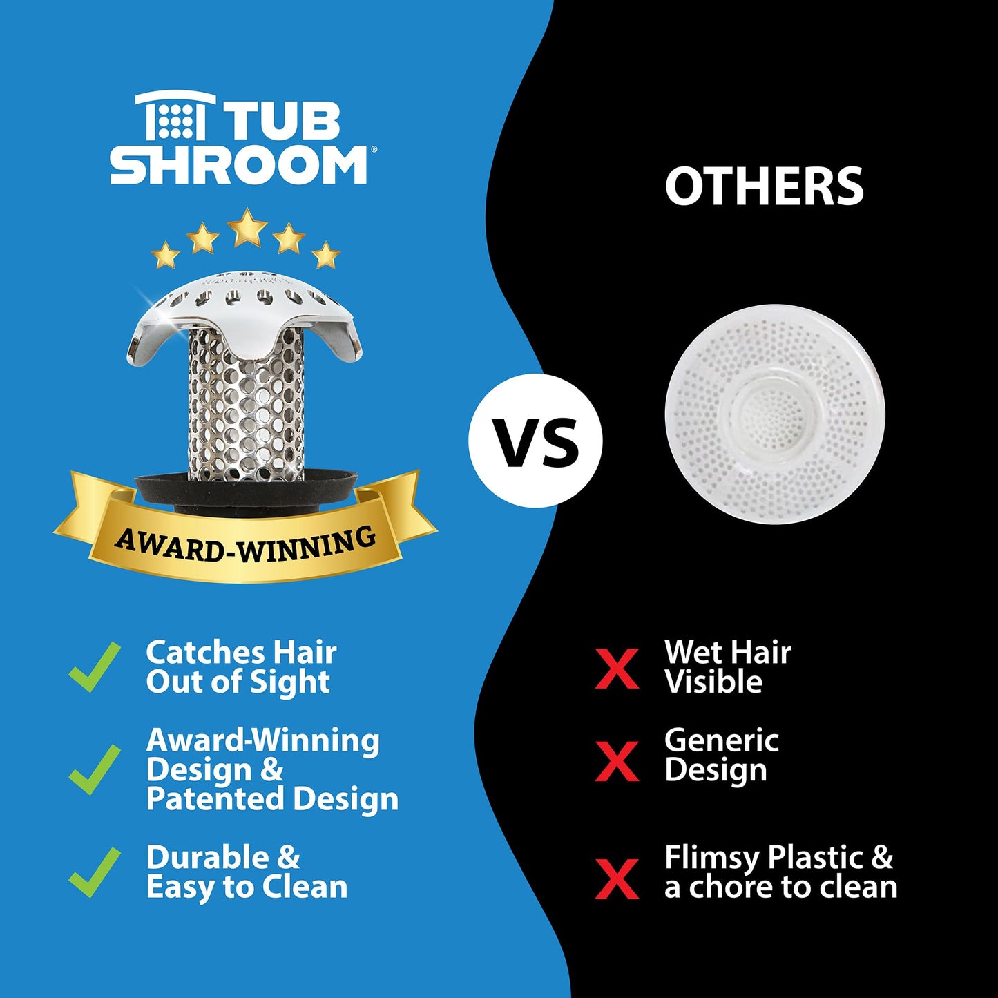 TubShroom Ultra Revolutionary Bath Tub Drain Protector Hair Catcher/Strainer/Snare Stainless Steel, 1-Pack, Silver