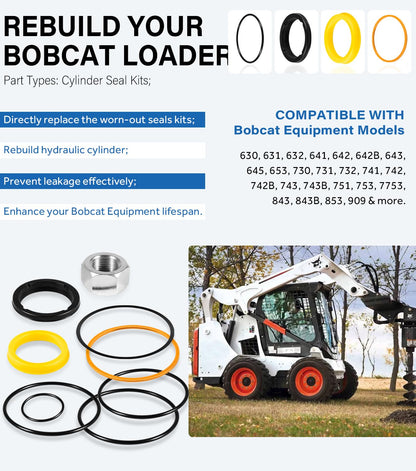 7135551 Tilt Hydraulic Cylinder Seal Kit for Bobcat Skid Steer Loader 630 631 632 641 642 643 645 653 730 731 732 741 742 743 751 753 7753 843 853 Replace for 6804605