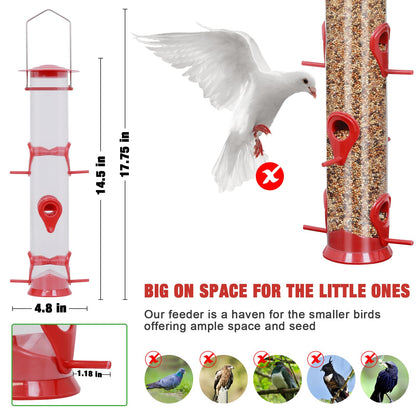 Bird Feeder Hanging Classic Tube Hanging Feeders with 6 Feeding Ports Premium Hard Plastic with Steel Hanger Weatherproof and Water Resistant Great for Attracting Birds Outdoors Garden Red 2Packs