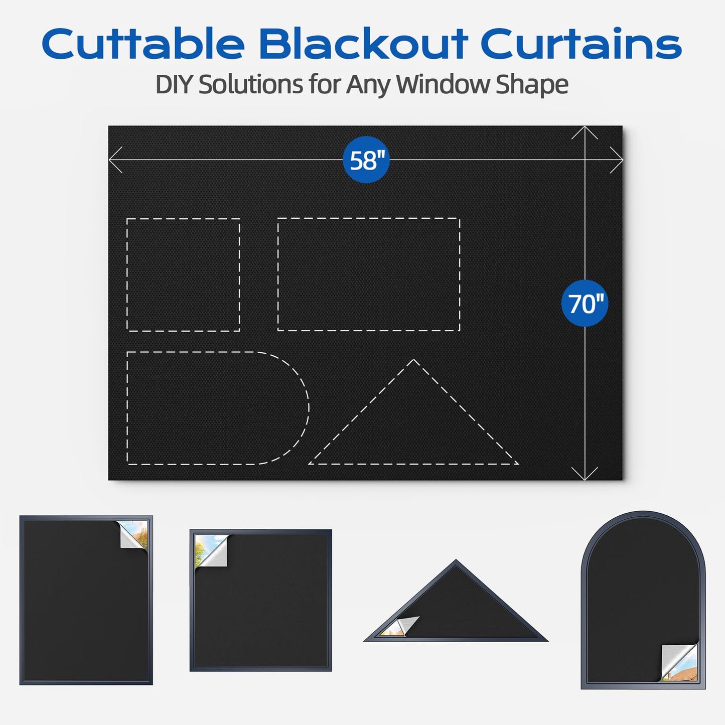 Blackout Curtains for Bedroom, 70" x 58" Portable Blackout Blinds with 20 Sets Hook & Loop Strips for 100% Black-out Window Film, Temporary Black Out Shades for Windows Cover Nursery Travel RV- Blacks