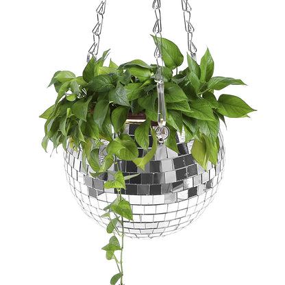 Anxingo Disco Ball Planter with Chain, 6" Hanging Disco Ball Planter with Chain Mirror Disco Plant Holder Plant Pot Hanging Flower Pot Gardening Pots for Indoor Outdoor Plants, 6 inch, Sliver