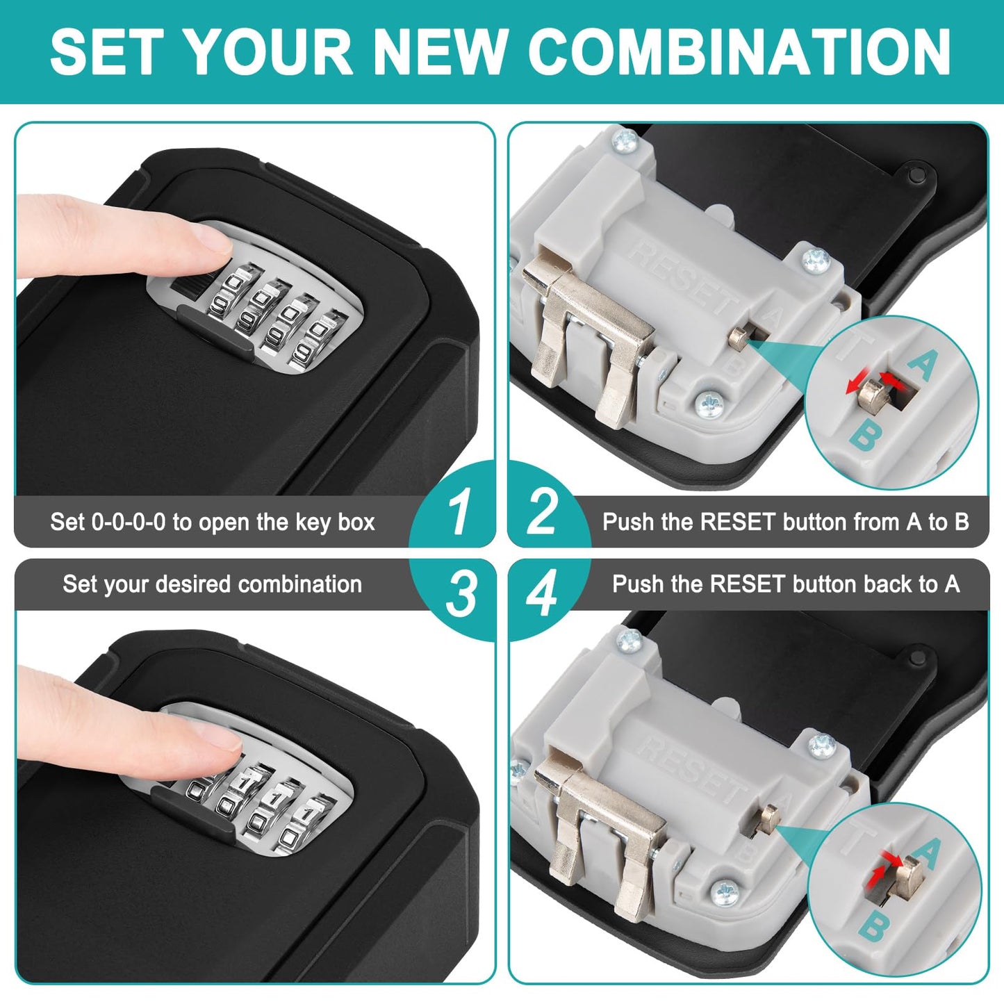 TEUEN Key Lock Box, Wall Mount Lock Box for Keys with Code Resettable Combination Code Lockbox Security Safe Box for Outside Outdoor Home Office Apartment Realtors Spare Keys Storage