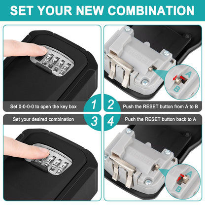 TEUEN Key Lock Box, Wall Mount Lock Box for Keys with Code Resettable Combination Code Lockbox Security Safe Box for Outside Outdoor Home Office Apartment Realtors Spare Keys Storage