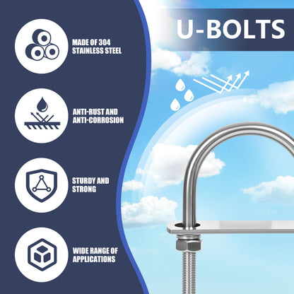 SRZTXU 4 Sets M8 U-Bolts,u-Bolts 1.5" (40mm) Wide,304 Stainless Steel u-Bolts,with Nuts,Bolt Plate and washers (4, M8 x 40mm x 90mm)