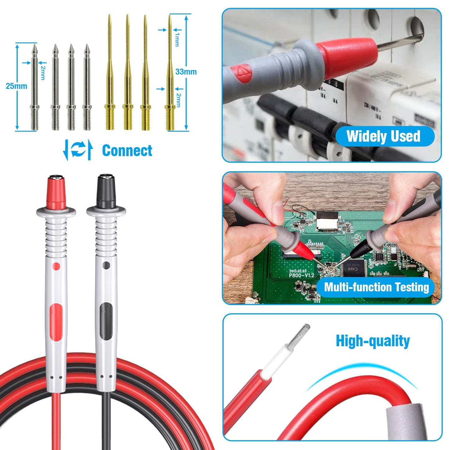 Col-Pary Multimeter Test Leads Set,21PCS Digital Electrical Test Probes Set with Alligator Clips,SMD IC Test Hook Clip,Test Tweezer,Spade Plug,Replaceable Precision Sharp Probes for Multimeter Testing
