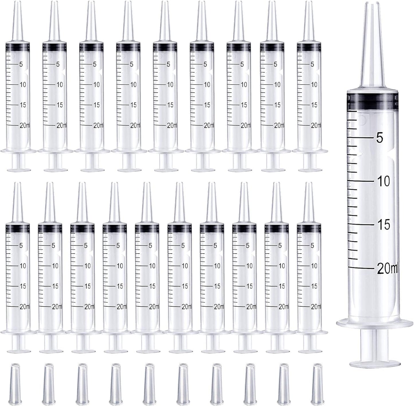 30 Pack Syringes Without Needle, 20 ml Syringe with Cap, Individually Sealed Large Plastic Syringe for Scientific Labs, Jello Shot, Lip Gloss, Food, Pet Feeding, Liquid Refilling, DIY Crafts