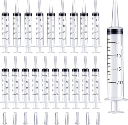 30 Pack Syringes Without Needle, 20 ml Syringe with Cap, Individually Sealed Large Plastic Syringe for Scientific Labs, Jello Shot, Lip Gloss, Food, Pet Feeding, Liquid Refilling, DIY Crafts