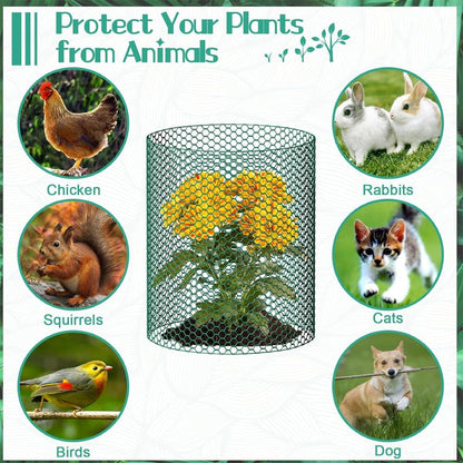 15.7 x 197 Inch Plant Protectors from Animals,Free-Cut Metal Mesh Outdoor Plant Cages,Guards Fence Chicken Wire Cloche with Ground Stakes & Ties to Keeping Rabbits Squirrels Chicken Animals Out