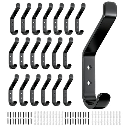 susswiff 20-Pack Wall Hook for Hanging Coat - 20LB (Max), Stainless Hooks for Towel, Hat, Backpack, Clothes, Wall Mounted Coat Hanger for Closet, Metal, Black