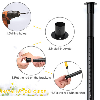 Closet Rod, 17 to 55 Inch Adjustable Closet Rods for Hanging Clothes Heavy Duty Closet Hanging Rod Metal Black Closet Poles for Wardrobes