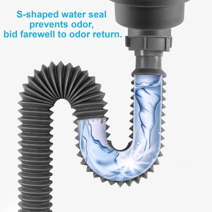 QruiLanTu 1 1/2" Flexible Drain Hose, Extendable Flexible Sink Drain Hose P-Trap with Adapter Suitable for Kitchens Bathrooms Outdoors and RVs (15 in-42.4in/58 cm-107 cm)