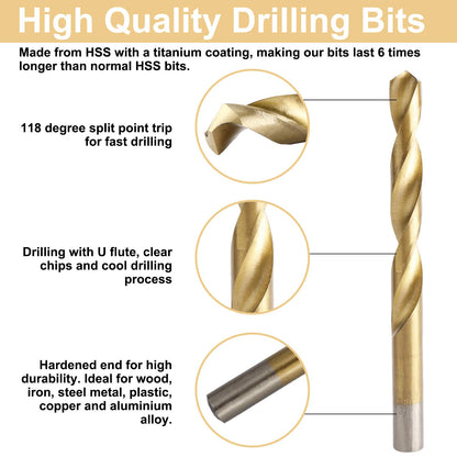Yaegoo 99 PCS Titanium Twist Drill Bit Set - High Speed Steel for Metal, Steel, Wood, Plastic, Copper, Aluminum Alloy with Storage Case
