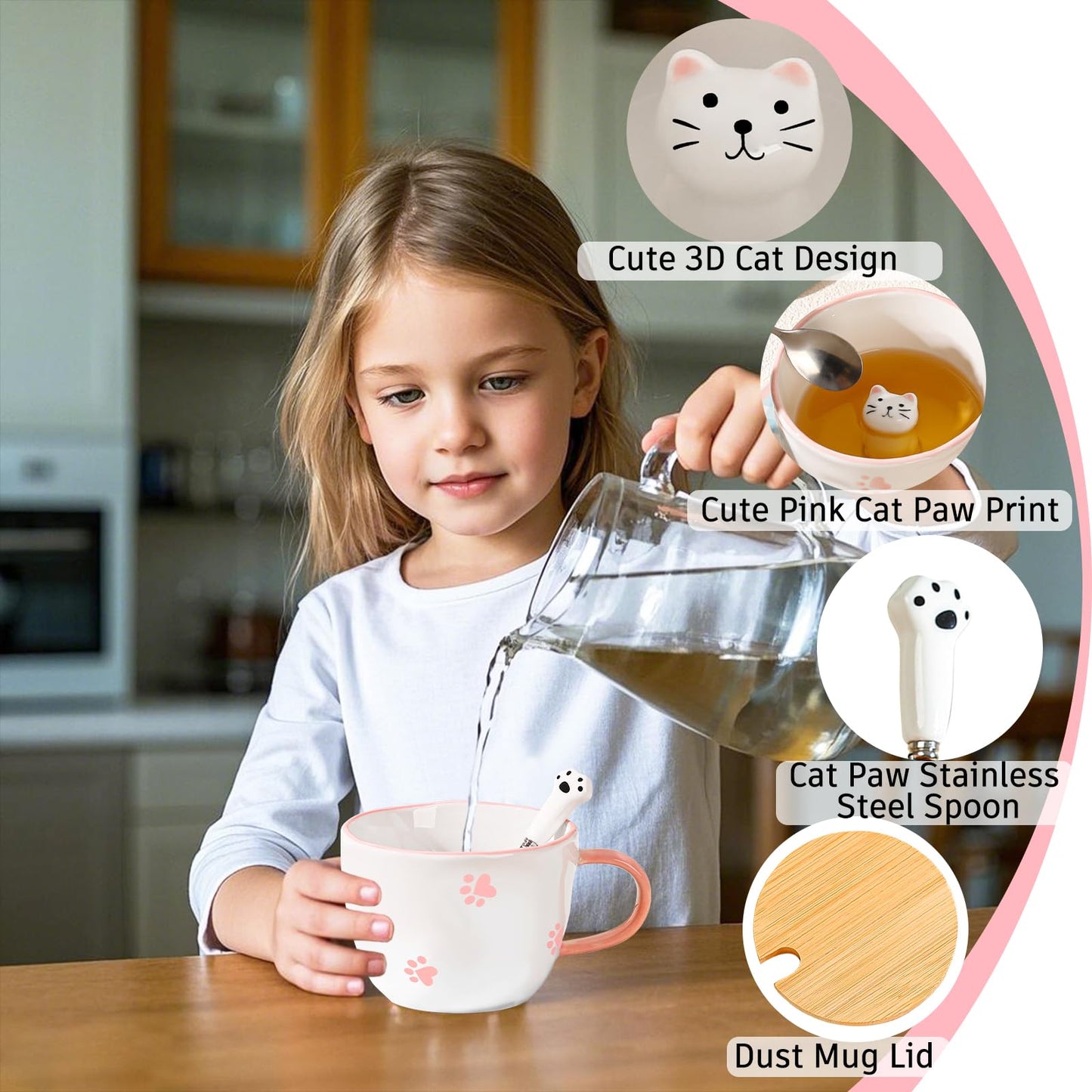 BigNoseDeer Kawaii Cat Mug with 3D Kitty Inside Ceramic Tea Cup Coffee Mug Cute Mugs Gifts for Women Girlfriend Kids(13oz)