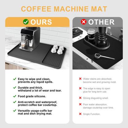 Silicone Coffee Mat,24''x16'' Coffee Bar Mat with Detachable Dish Drying Mat for Kitchen Countertops,Coffee Bar Accessories Fit Under Coffee Maker Coffee Machine Coffee Pot Espresso Machine Dish Rack