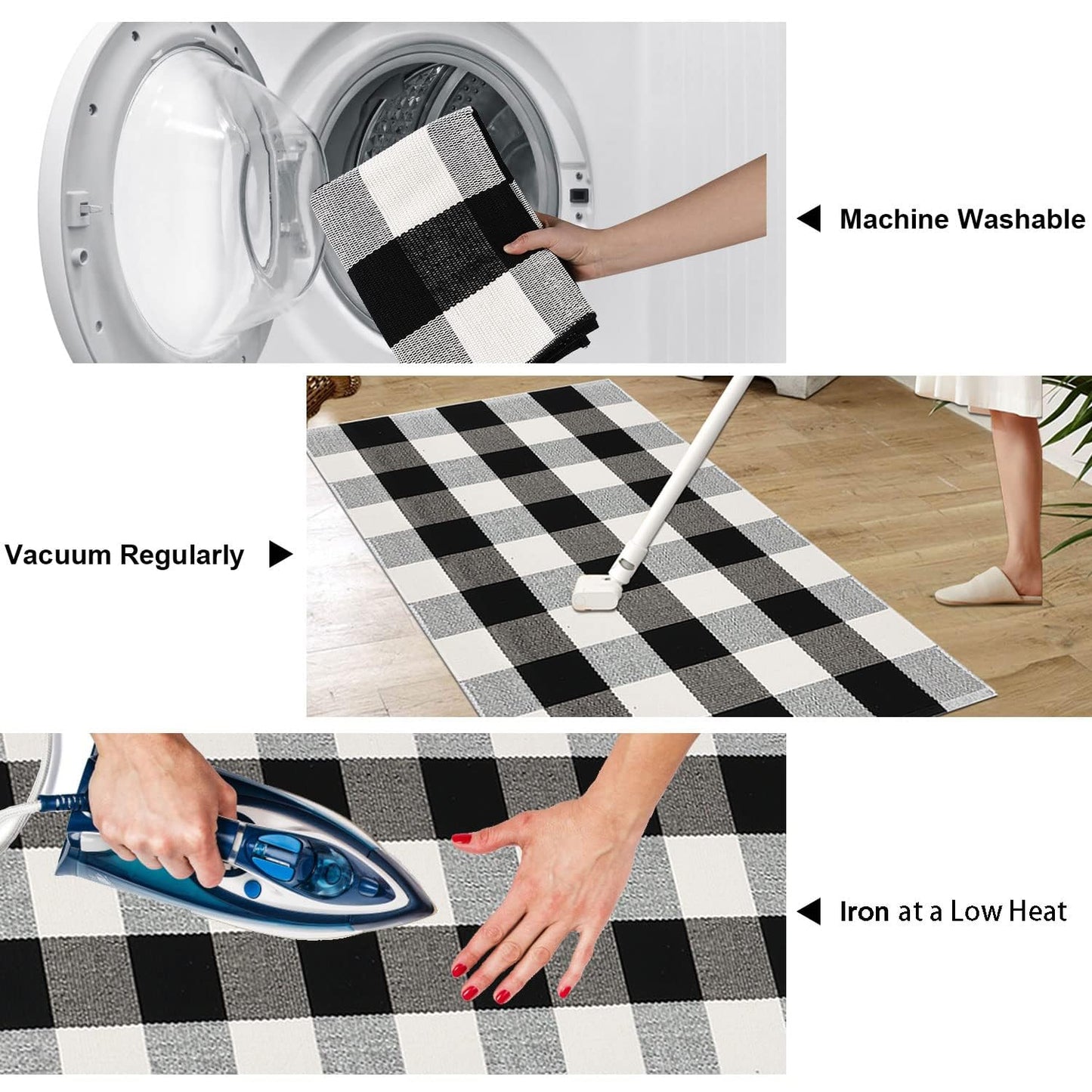 Cekene Buffalo Plaid Outdoor Rug 3x5 Black and White Checkered Rug Cotton Woven Washable Layered Porch Rug for Entryway Living Room Farmhouse Kitchen