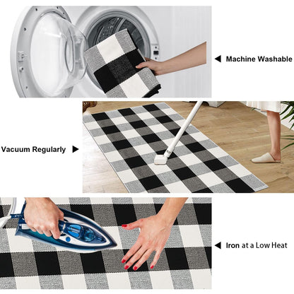 Cekene Buffalo Plaid Outdoor Rug 3x5 Black and White Checkered Rug Cotton Woven Washable Layered Porch Rug for Entryway Living Room Farmhouse Kitchen