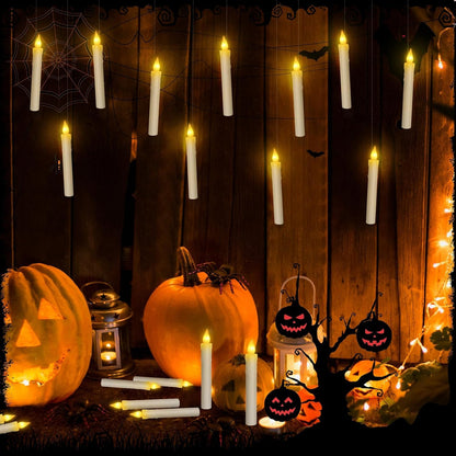 BaRiFanNova Floating Candles with Magic Wand Remote, 12 Pack LED Flameless Hanging Candles, Battery Operated Flickering Taper Lights Set for Theme Party Birthday Gift